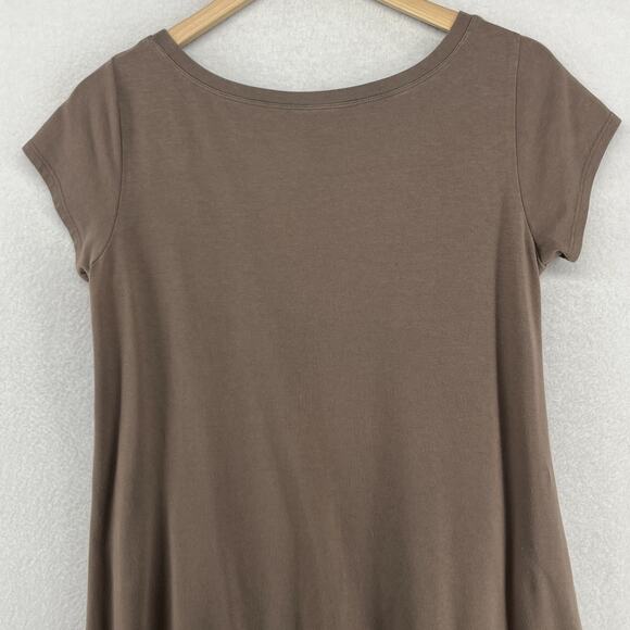 EILEEN FISHER Dress M Organic Cotton Stretch Jersey Scoop Neck Midi Brown USA - Picture 4 of 13